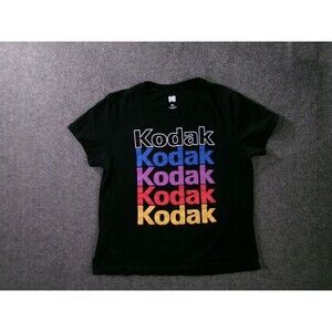 Kodak Shirt Mens XL Black Short Sleeve Rainbow Logo Stacked Graphic